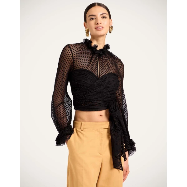 La DoubleJ Lacey En Pointe Top in Solid Black, view 2