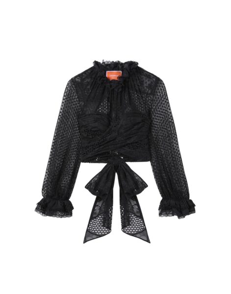 La DoubleJ Lacey En Pointe Top in Solid Black - Tops - Milanese Maximalist Fashion at Luxury Shoes 