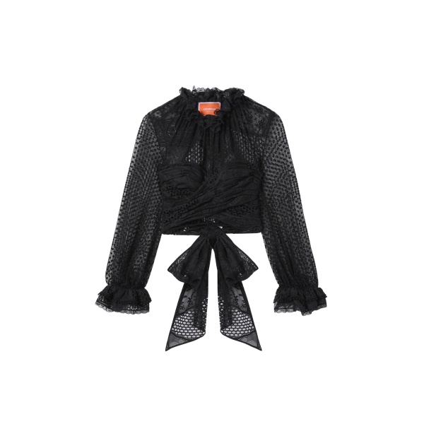 La DoubleJ Lacey En Pointe Top in Solid Black - Tops - Milanese Maximalist Fashion at Luxury Shoes 