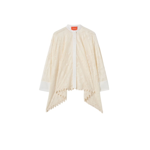 La DoubleJ Lacey Foulard Shirt in Solid Ecru - Tops - Milanese Maximalist Fashion at Luxury Shoes 