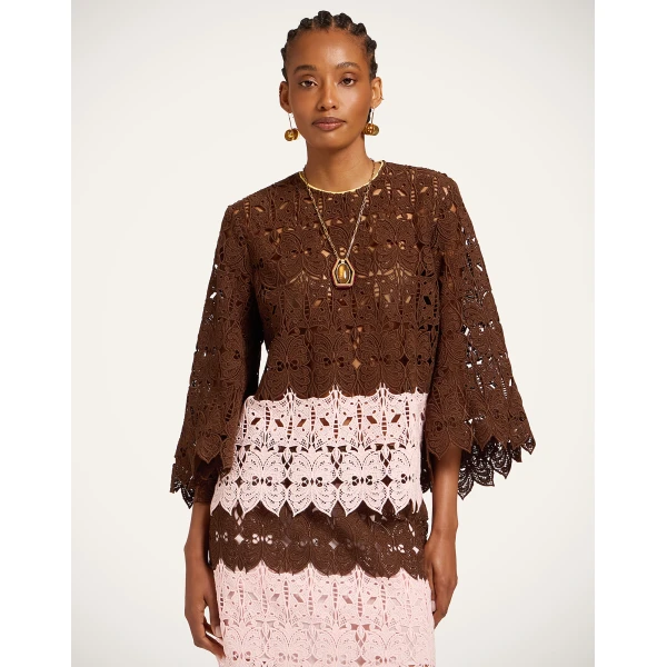 La DoubleJ Lacey Make An Exit Top in Color Block Chocolate & Pink, view 2