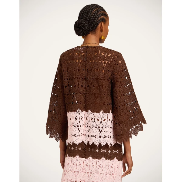 La DoubleJ Lacey Make An Exit Top in Color Block Chocolate & Pink, view 3