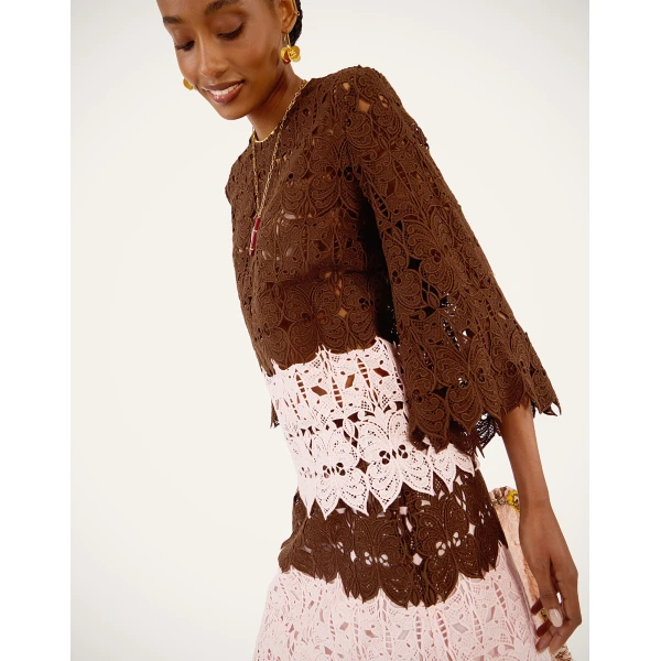 La DoubleJ Lacey Make An Exit Top in Color Block Chocolate & Pink, view 4