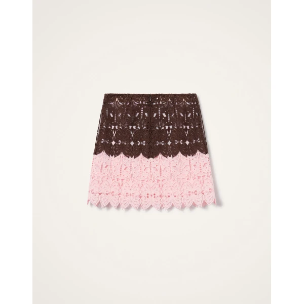 La DoubleJ Lacey Mini Baia Skirt in Color Block Chocolate & Pink, view 5