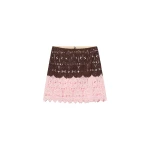 La DoubleJ Lacey Mini Baia Skirt in Color Block Chocolate & Pink