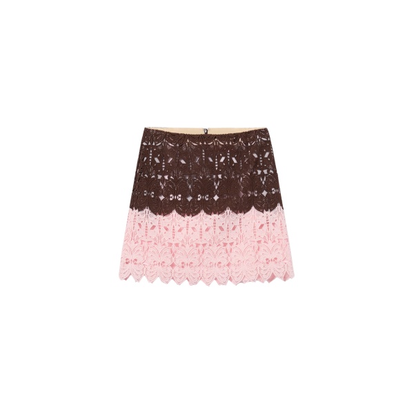 La DoubleJ Lacey Mini Baia Skirt in Color Block Chocolate & Pink - Skirts - Milanese Maximalist Fashion at Luxury Shoes 