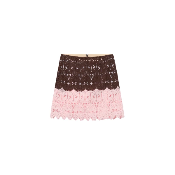 La DoubleJ Lacey Mini Baia Skirt in Color Block Chocolate & Pink