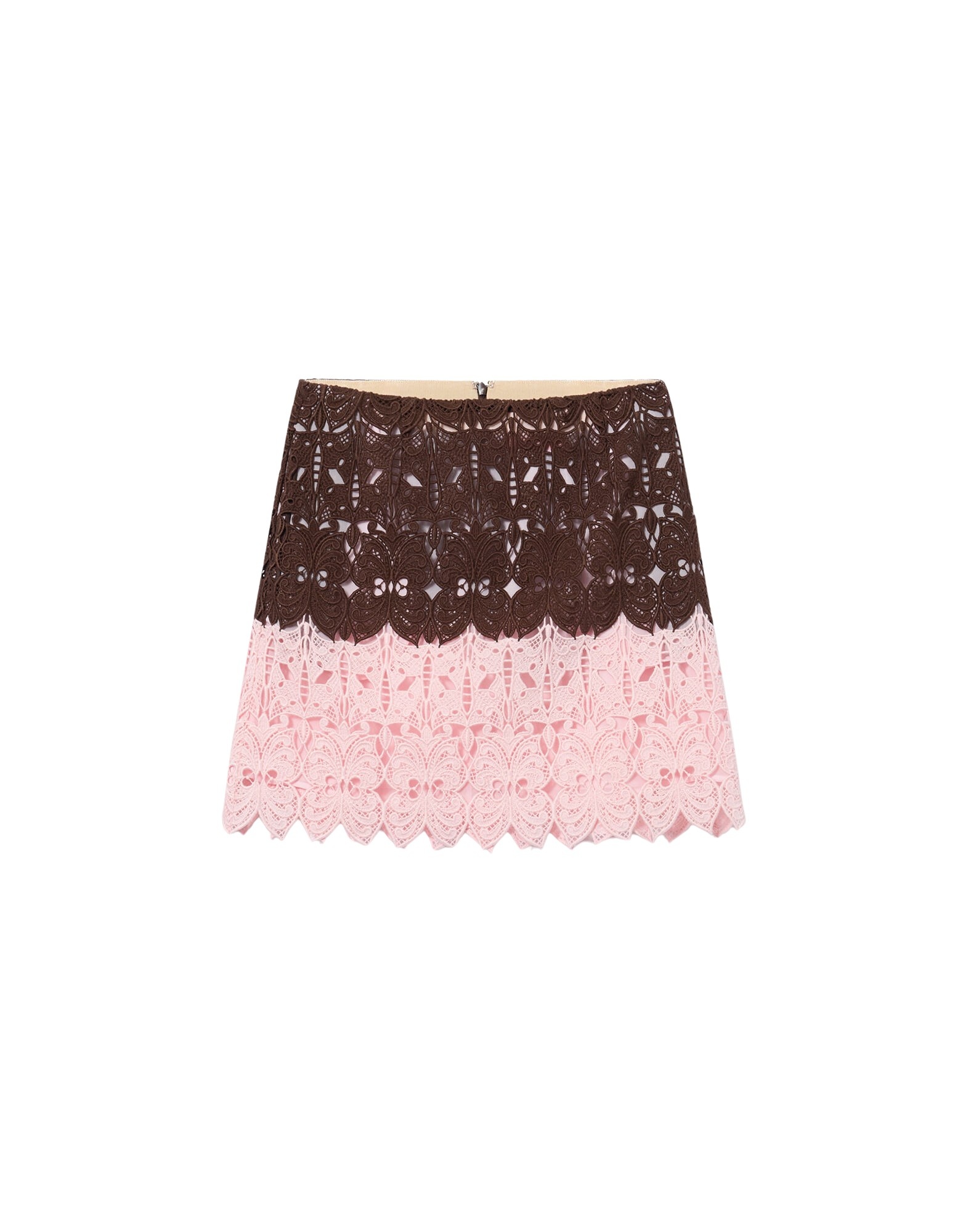 La DoubleJ Lacey Mini Baia Skirt in Color Block Chocolate & Pink - Skirts - Milanese Maximalist Fashion at Luxury Shoes 