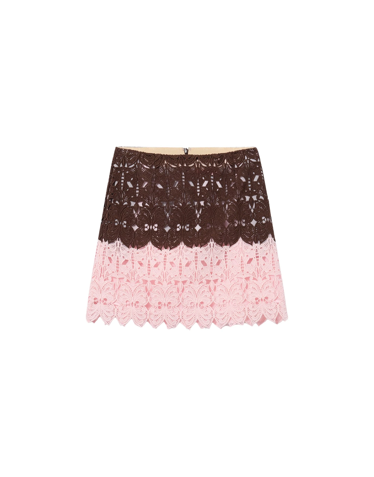 La DoubleJ Lacey Mini Baia Skirt in Color Block Chocolate & Pink