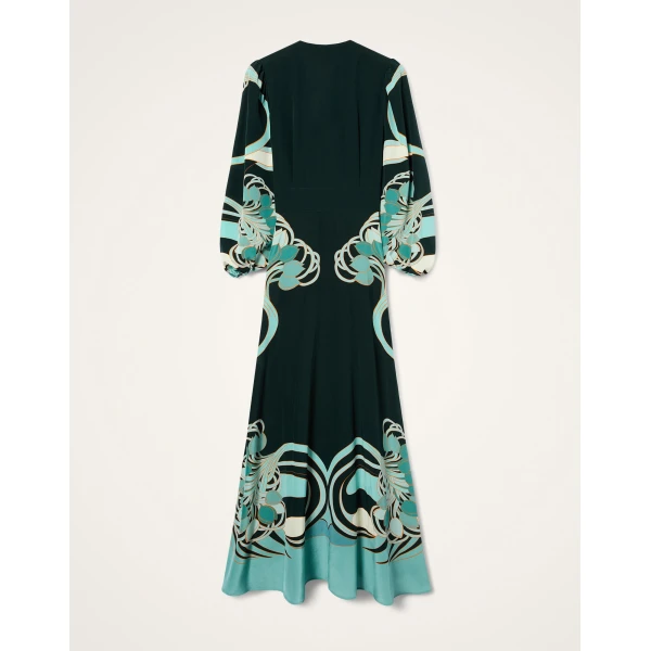 La DoubleJ Long Camerino Dress in Blooming Tulip Placée Dark Green, view 6