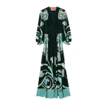 La DoubleJ Long Camerino Dress in Blooming Tulip Placée Dark Green