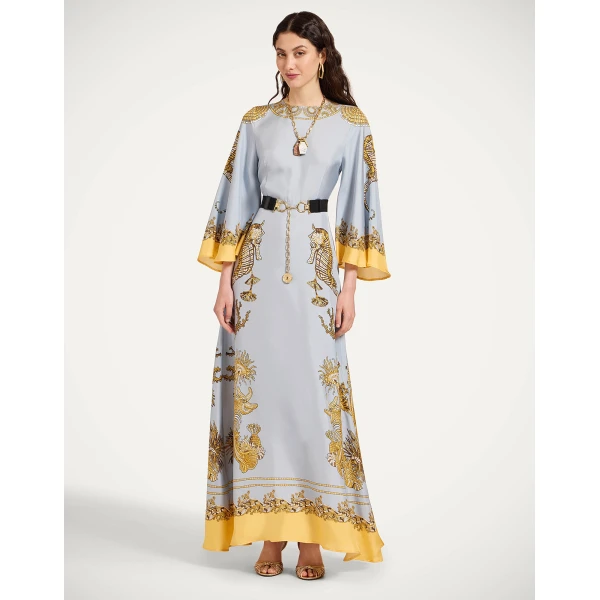 La DoubleJ Long Sorella Dress in Oceania Placée Light Blue, view 2