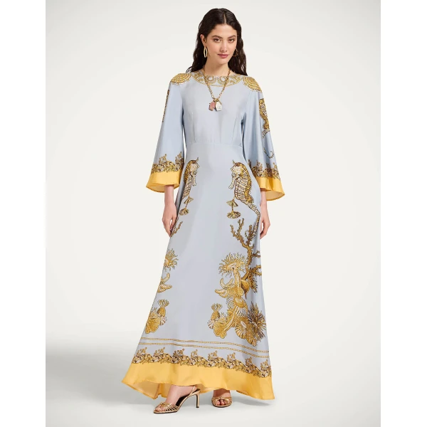 La DoubleJ Long Sorella Dress in Oceania Placée Light Blue, view 4