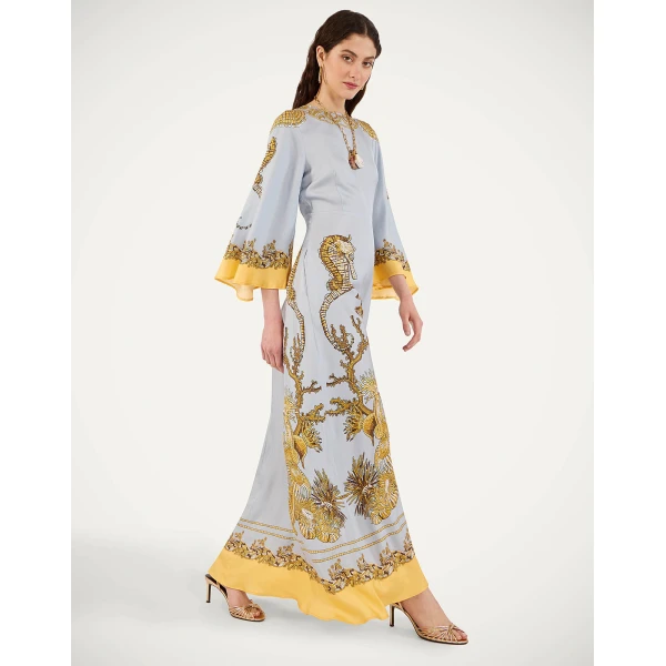 La DoubleJ Long Sorella Dress in Oceania Placée Light Blue, view 5