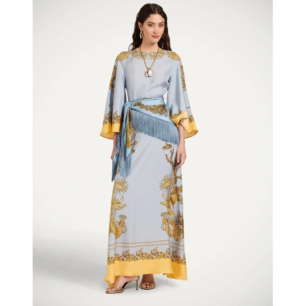 La DoubleJ Long Sorella Dress in Oceania Placée Light Blue, view 6