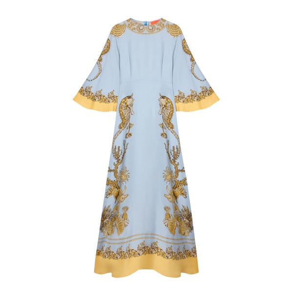 La DoubleJ Long Sorella Dress in Oceania Placée Light Blue - Dresses - Milanese Maximalist Fashion at Luxury Shoes 