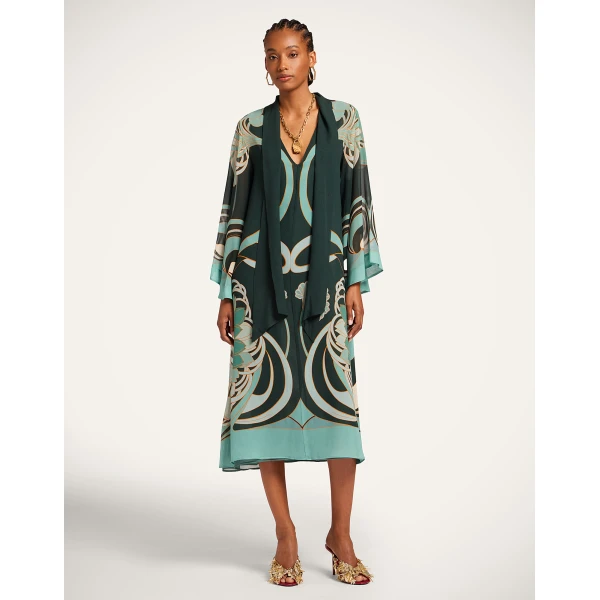 La DoubleJ Magnifico Midi Dress in Blooming Tulip Placée Dark Green, view 2
