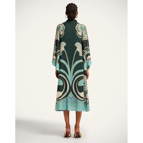 La DoubleJ Magnifico Midi Dress in Blooming Tulip Placée Dark Green, view 3