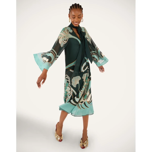 La DoubleJ Magnifico Midi Dress in Blooming Tulip Placée Dark Green, view 4