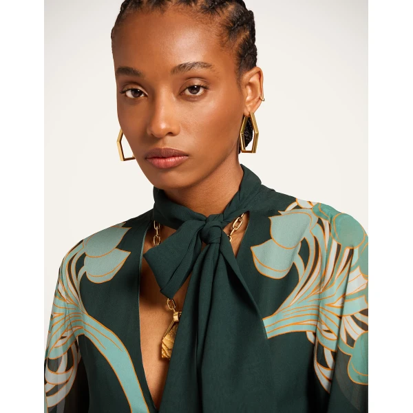 La DoubleJ Magnifico Midi Dress in Blooming Tulip Placée Dark Green, view 5
