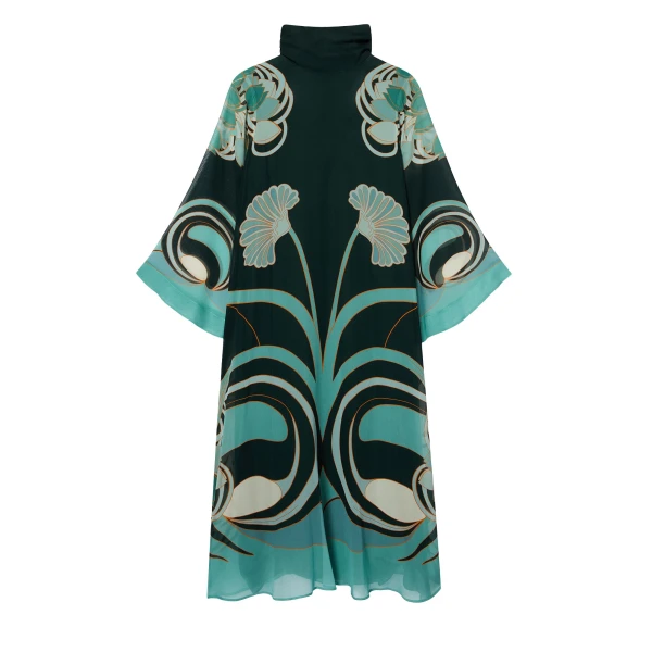 La DoubleJ Magnifico Midi Dress in Blooming Tulip Placée Dark Green