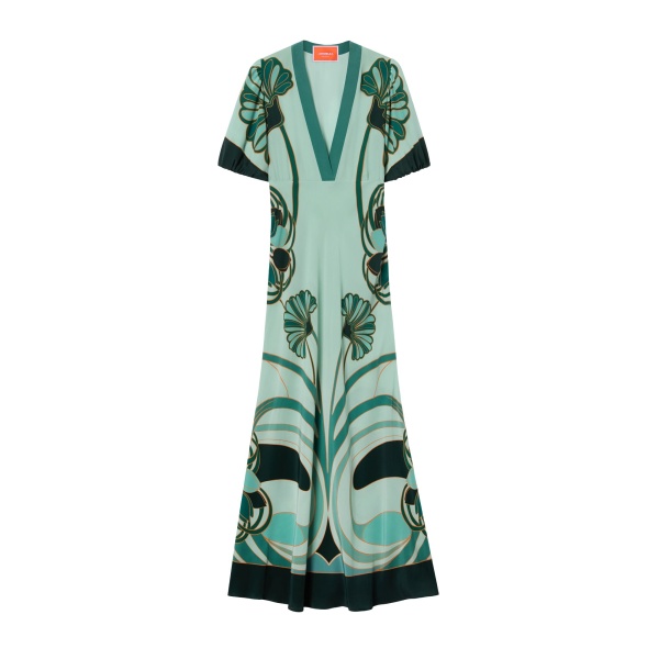 La DoubleJ Marlene Dress in Blooming Tulip Placée Mint - Dresses - Milanese Maximalist Fashion at Luxury Shoes 