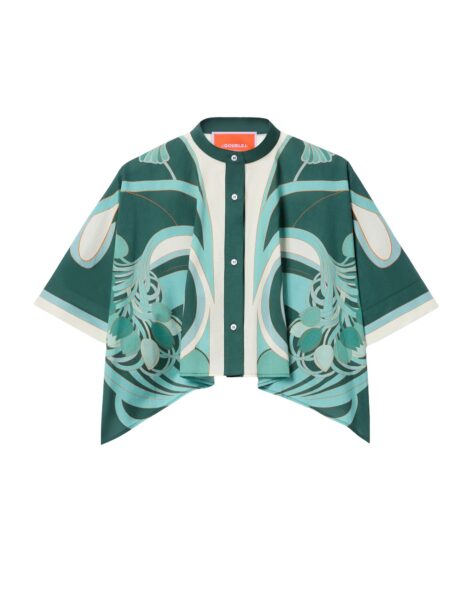 La DoubleJ Mini Foulard Shirt in Blooming Tulip Placée Mint - Tops - Milanese Maximalist Fashion at Luxury Shoes 