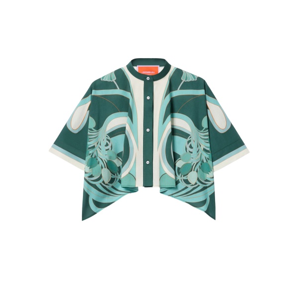 La DoubleJ Mini Foulard Shirt in Blooming Tulip Placée Mint - Tops - Milanese Maximalist Fashion at Luxury Shoes 