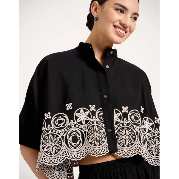 La DoubleJ Mini Foulard Shirt in Eclipse Solid Black, view 6
