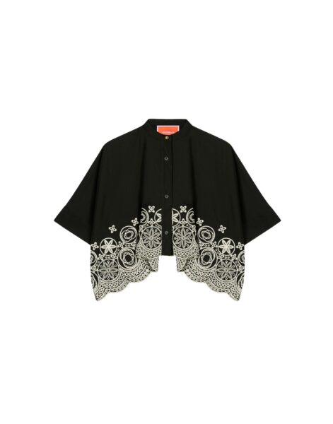 La DoubleJ Mini Foulard Shirt in Eclipse Solid Black - Tops - Milanese Maximalist Fashion at Luxury Shoes 