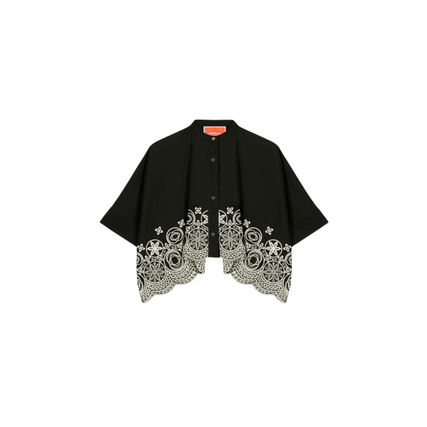 La DoubleJ Mini Foulard Shirt in Eclipse Solid Black - Tops - Milanese Maximalist Fashion at Luxury Shoes 