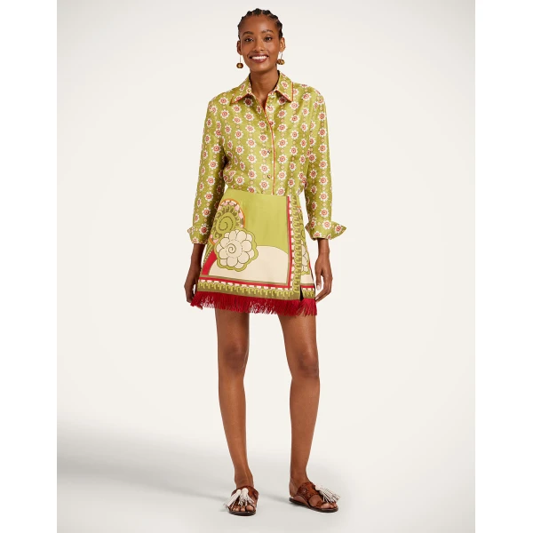 La DoubleJ Mini Foulard Skirt in Ambrosia Placée Green, view 2