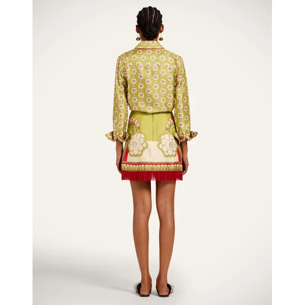 La DoubleJ Mini Foulard Skirt in Ambrosia Placée Green, view 3