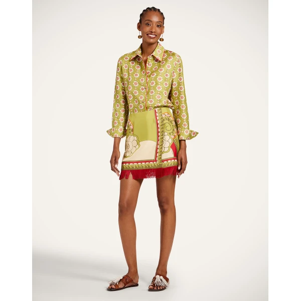 La DoubleJ Mini Foulard Skirt in Ambrosia Placée Green, view 4