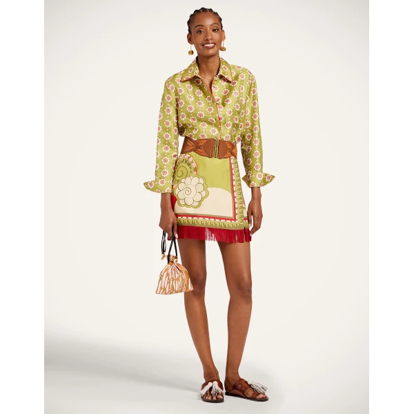 La DoubleJ Mini Foulard Skirt in Ambrosia Placée Green, view 5