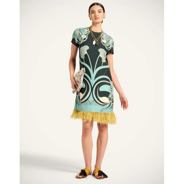 La DoubleJ Mini Swing Dress in Blooming Tulip Placée Dark Green, view 2