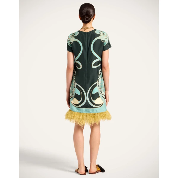 La DoubleJ Mini Swing Dress in Blooming Tulip Placée Dark Green, view 3