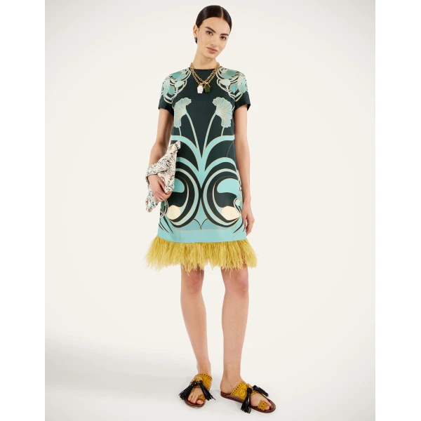 La DoubleJ Mini Swing Dress in Blooming Tulip Placée Dark Green, view 4