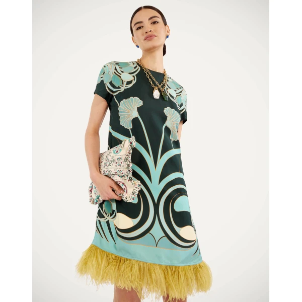 La DoubleJ Mini Swing Dress in Blooming Tulip Placée Dark Green, view 5