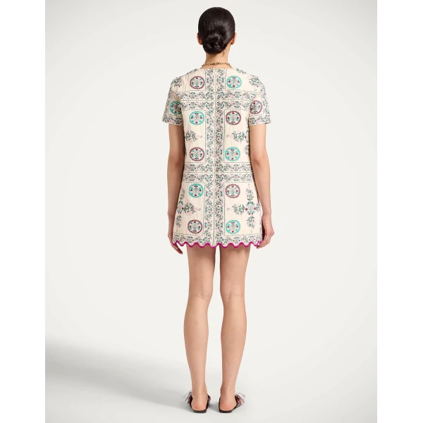 La DoubleJ Mini Swing Dress in Florette Tiles Ecru, view 3