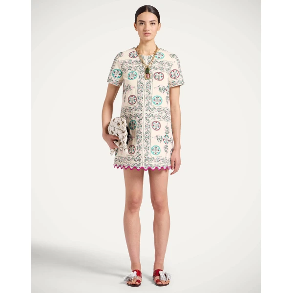 La DoubleJ Mini Swing Dress in Florette Tiles Ecru, view 4