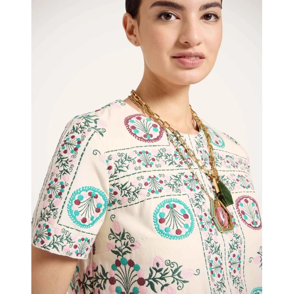 La DoubleJ Mini Swing Dress in Florette Tiles Ecru, view 5