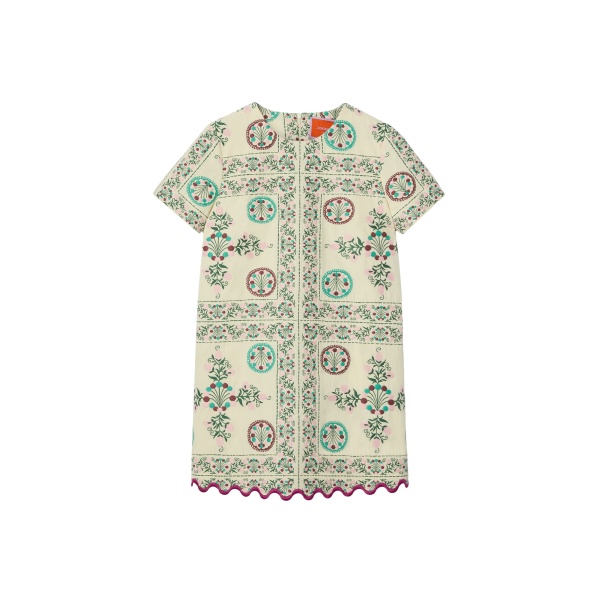 La DoubleJ Mini Swing Dress in Florette Tiles Ecru - Dresses - Milanese Maximalist Fashion at Luxury Shoes 