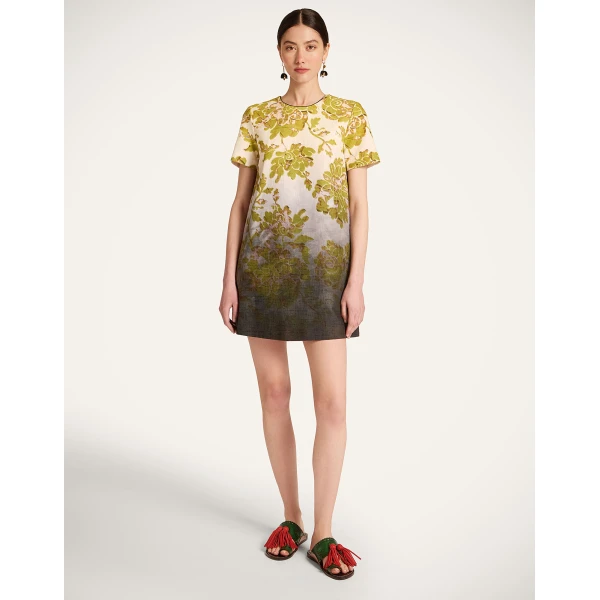 La DoubleJ Mini Swing Dress in Oasis Ombré Placée Green & Black, view 4
