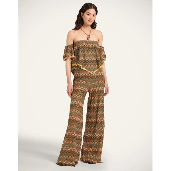 La DoubleJ Palazzo Pants in Multicolor Green & Orange, view 2