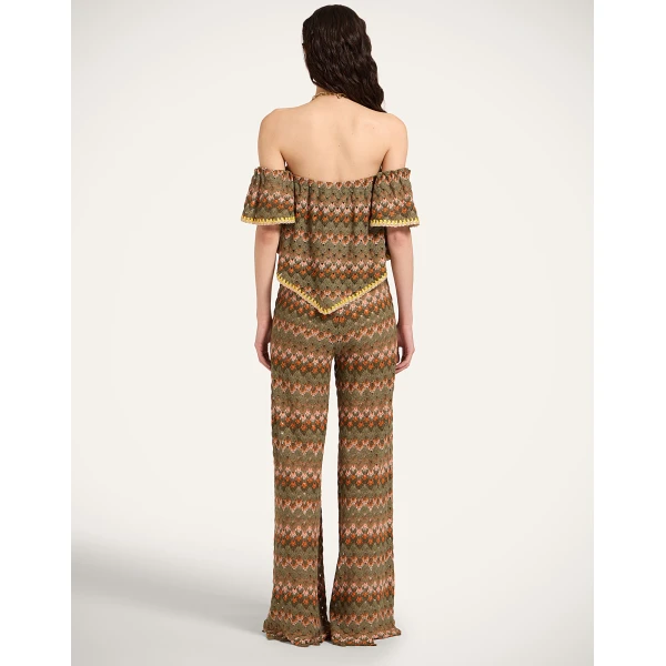 La DoubleJ Palazzo Pants in Multicolor Green & Orange, view 3