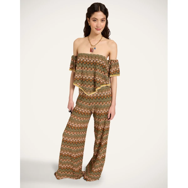 La DoubleJ Palazzo Pants in Multicolor Green & Orange, view 4