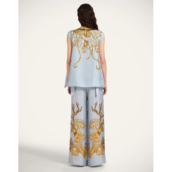 La DoubleJ Palazzo Pants in Oceania Placée Light Blue, view 3