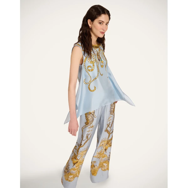 La DoubleJ Palazzo Pants in Oceania Placée Light Blue, view 4