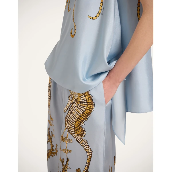 La DoubleJ Palazzo Pants in Oceania Placée Light Blue, view 5